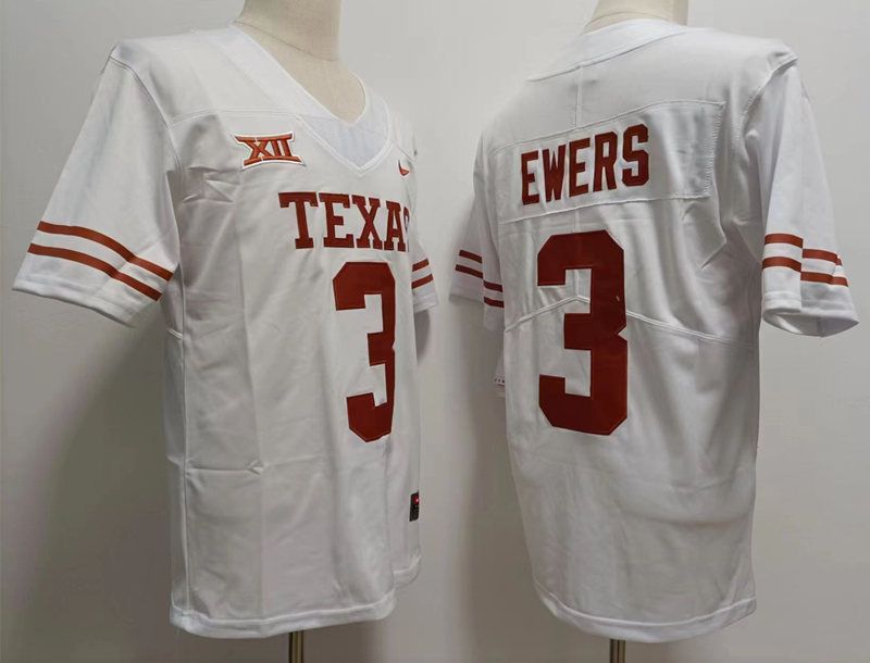Men Texas Longhorns #3 Ewers White Nike 2025 NCAA Jersey->ncaa teams->NCAA Jersey